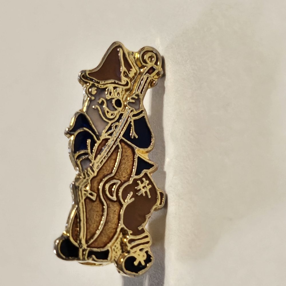 Bear Cartoon Character Playing Musical Instrument Cello Bass Enamel Brooch Pin